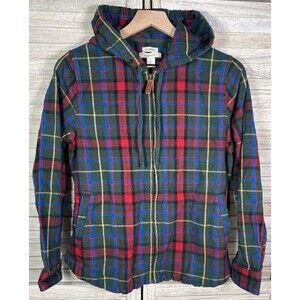 L.L. Bean Women's S Petite Relaxed Fit Plaid Full Zip Hoodie Flannel Shirt